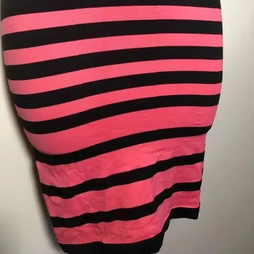NEW MIX WOMEN'S PINK/BLACK STRIPED STRETCH BODYCON DRESS SIZE‎ OS (ONE SIZE)